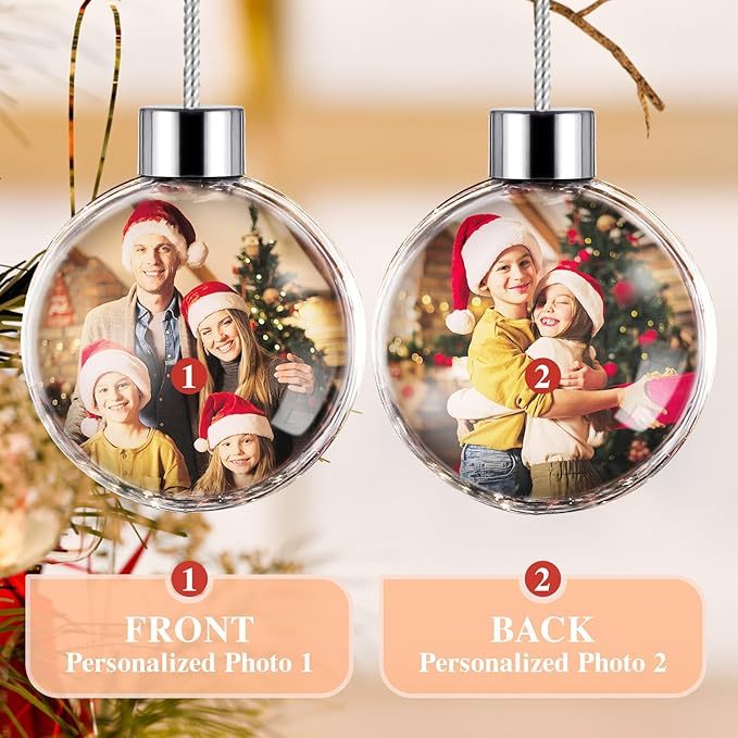 Personalized Photo Ball Christmas Ornaments Custom Double-Sided Picture Ornaments for Christmas Trees Christmas Decor Xmas Gifts for Mom Dad Kids Pets - soufeeluk