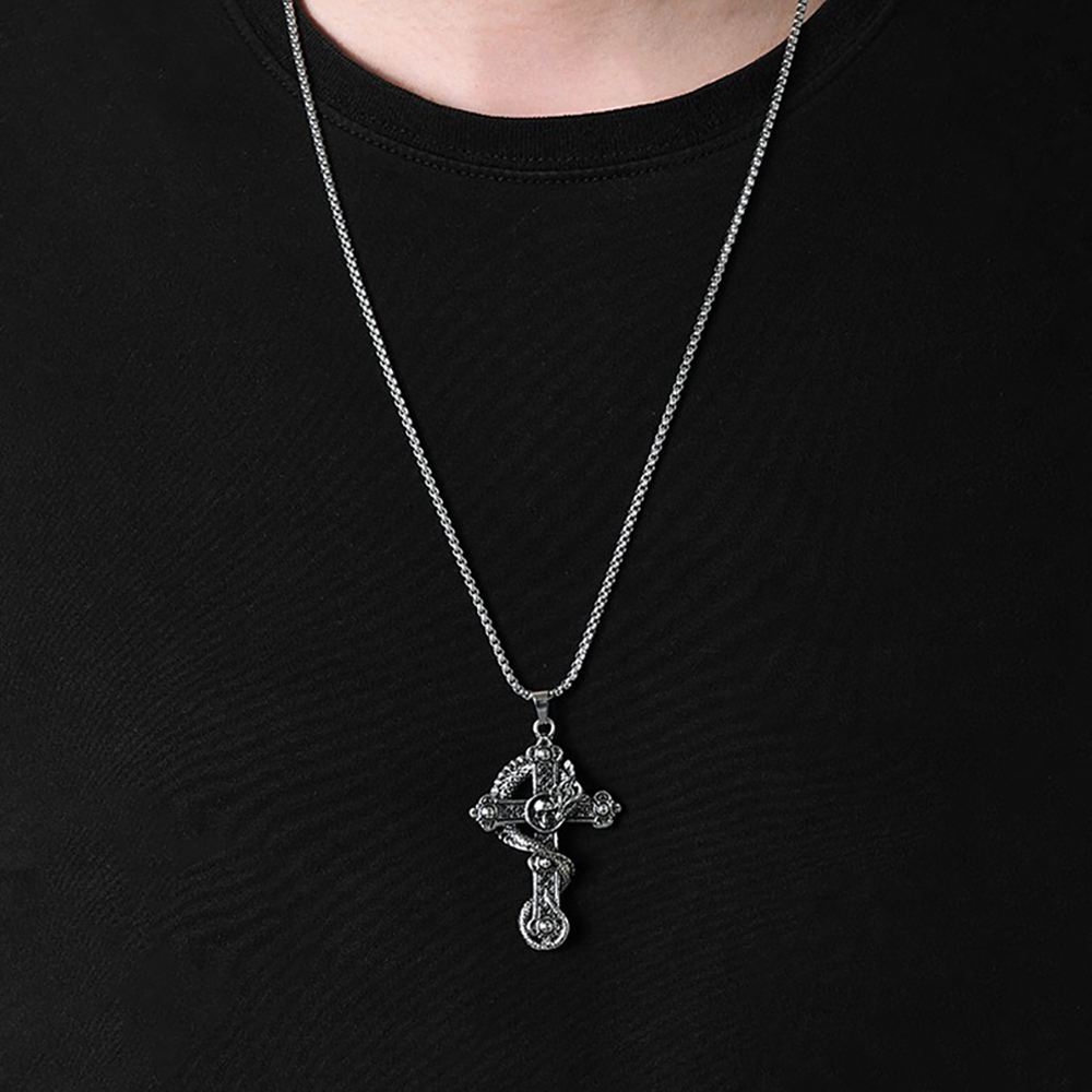 Men's Necklace Punk Necklace Skull Pandragon Cross Pendant Necklace Gift For Boyfriend - soufeeluk