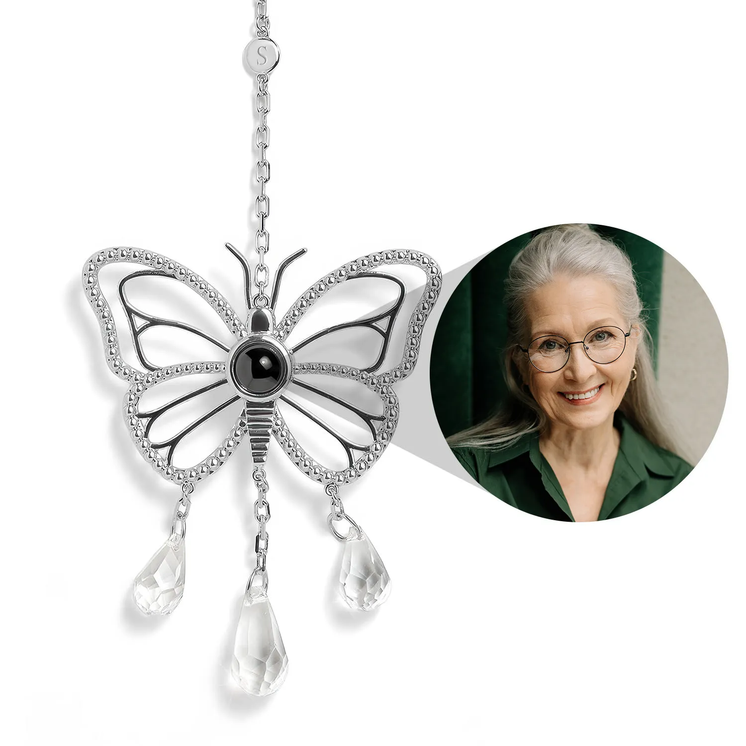 Personalized Butterfly Photo Sun Catcher Projection Ornament Car Decor - soufeeluk