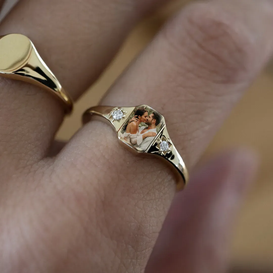 Personalized Birthstone Photo Ring 2 Photo Colors Perfect Gift for Wife for Mother - soufeeluk