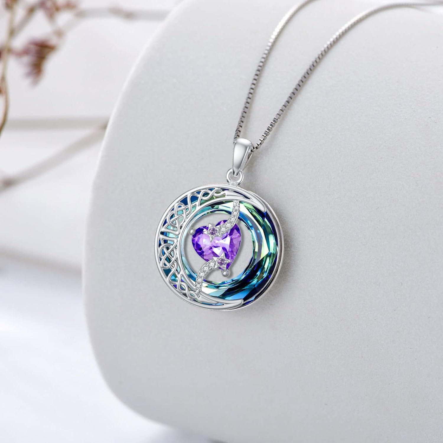 Birthstone Necklace Moon and Star Pendant Moon Jewelry Anniversary Birthday Gifts for Women Mom Wife Her - soufeeluk