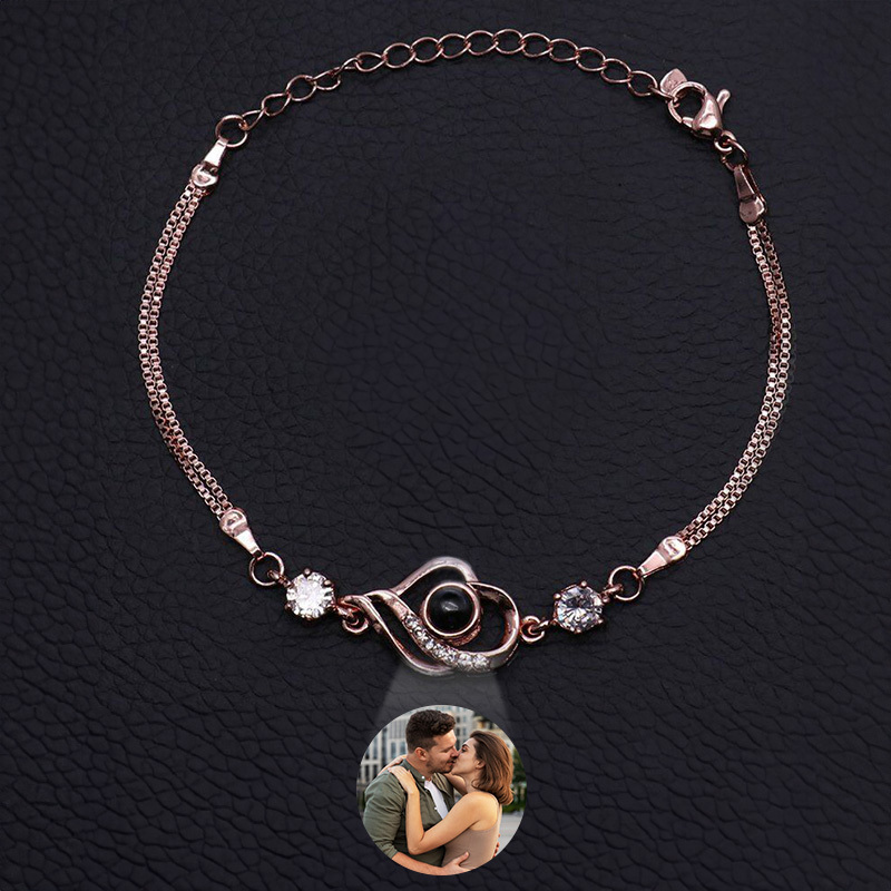 Custom Photo Bracelet Overlapped Hearts Projection Bracelet Gift for Mom Best Mother's Day Gift - soufeeluk