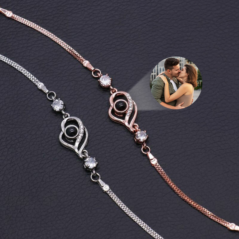 Custom Photo Bracelet Overlapped Hearts Projection Bracelet Gift for Mom Best Mother's Day Gift - soufeeluk