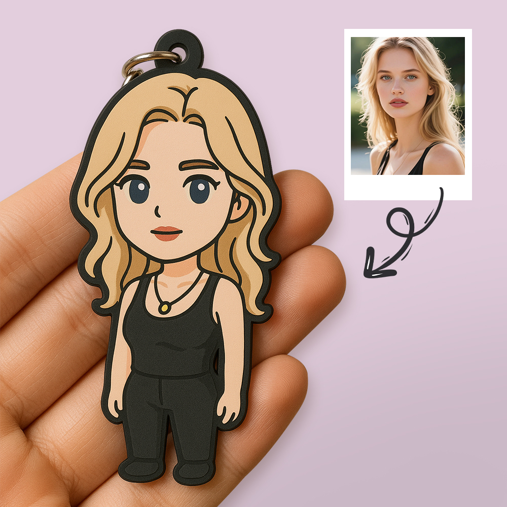 Custom Cartoon Keychain Photo Bag Charm Personalized from Your Photo Unique Keepsake Gift for Her - soufeeluk
