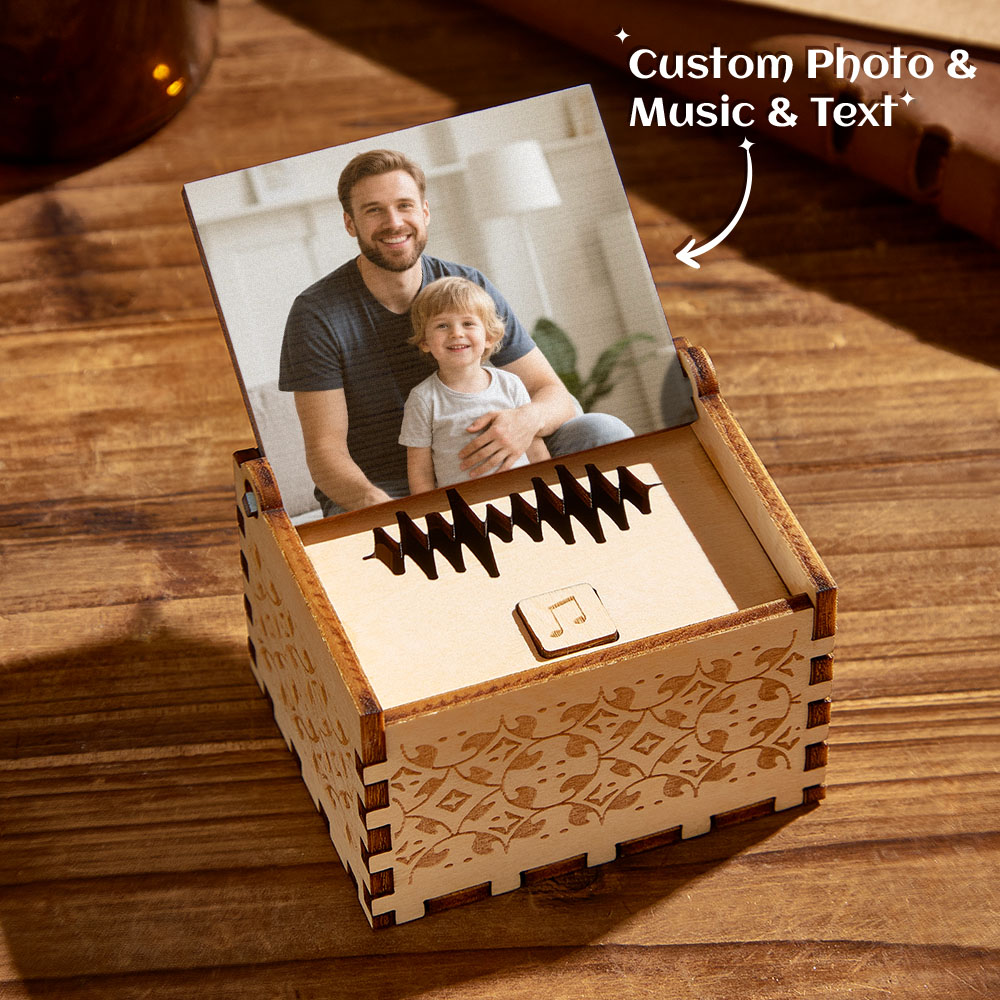 Custom Digital Music Box Any song Tune or Voice Personalized  Wooden Photo Music Box with Text Father's Day Gift - soufeeluk