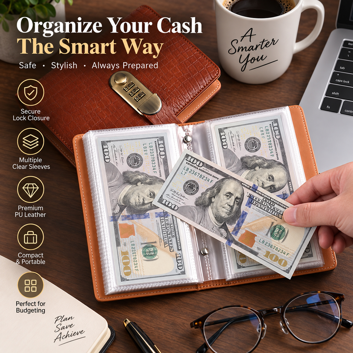 Cash Savings Binder with Combination Lock – Portable Money Saving Book & Budget Organizer - soufeeluk