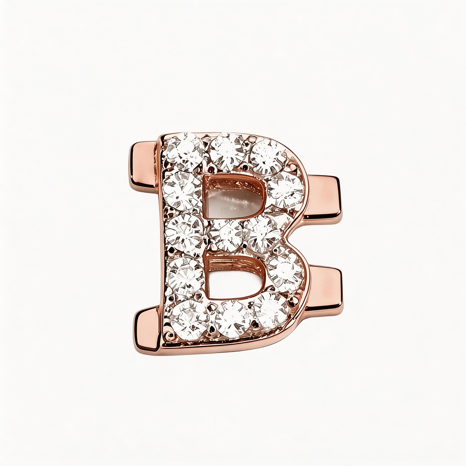 Letter With Diamond B Charm - Rose Gold - soufeeluk