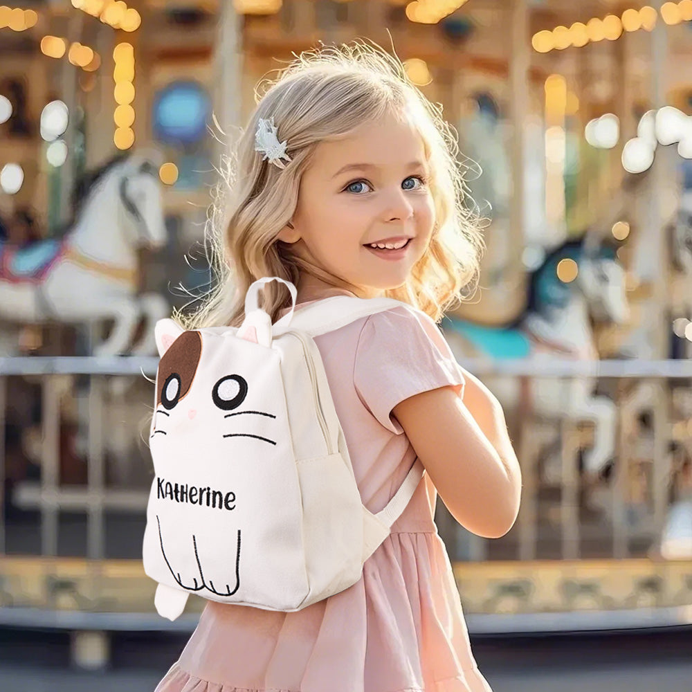 Personalized Name Embroidery Backpack Custom Cat Backpack School Bags Gift for Kids - soufeeluk