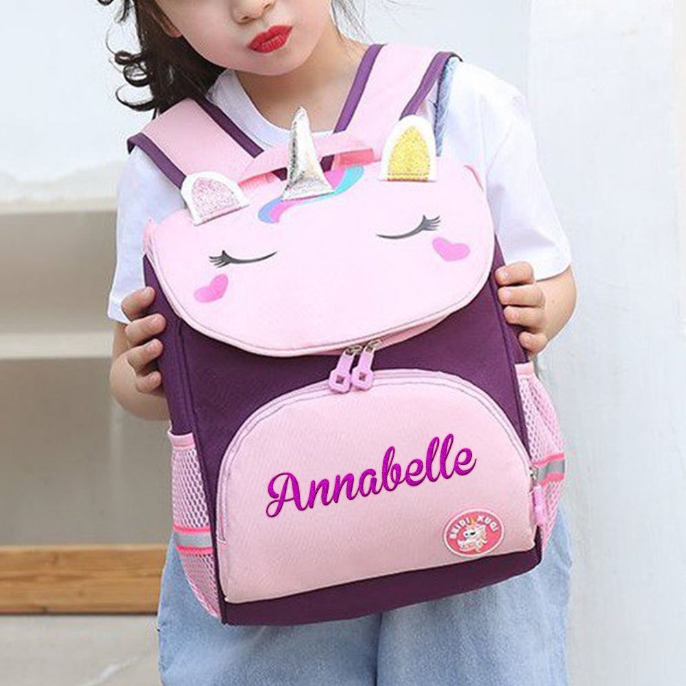 Personalized Name Embroidery Backpack Custom Unicorn Backpack School Bags Gift for Kids - soufeeluk