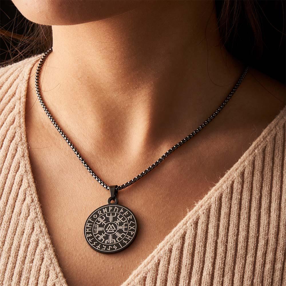 Engravable Necklace Norse Compass Viking Pendant Necklace For Men - soufeeluk