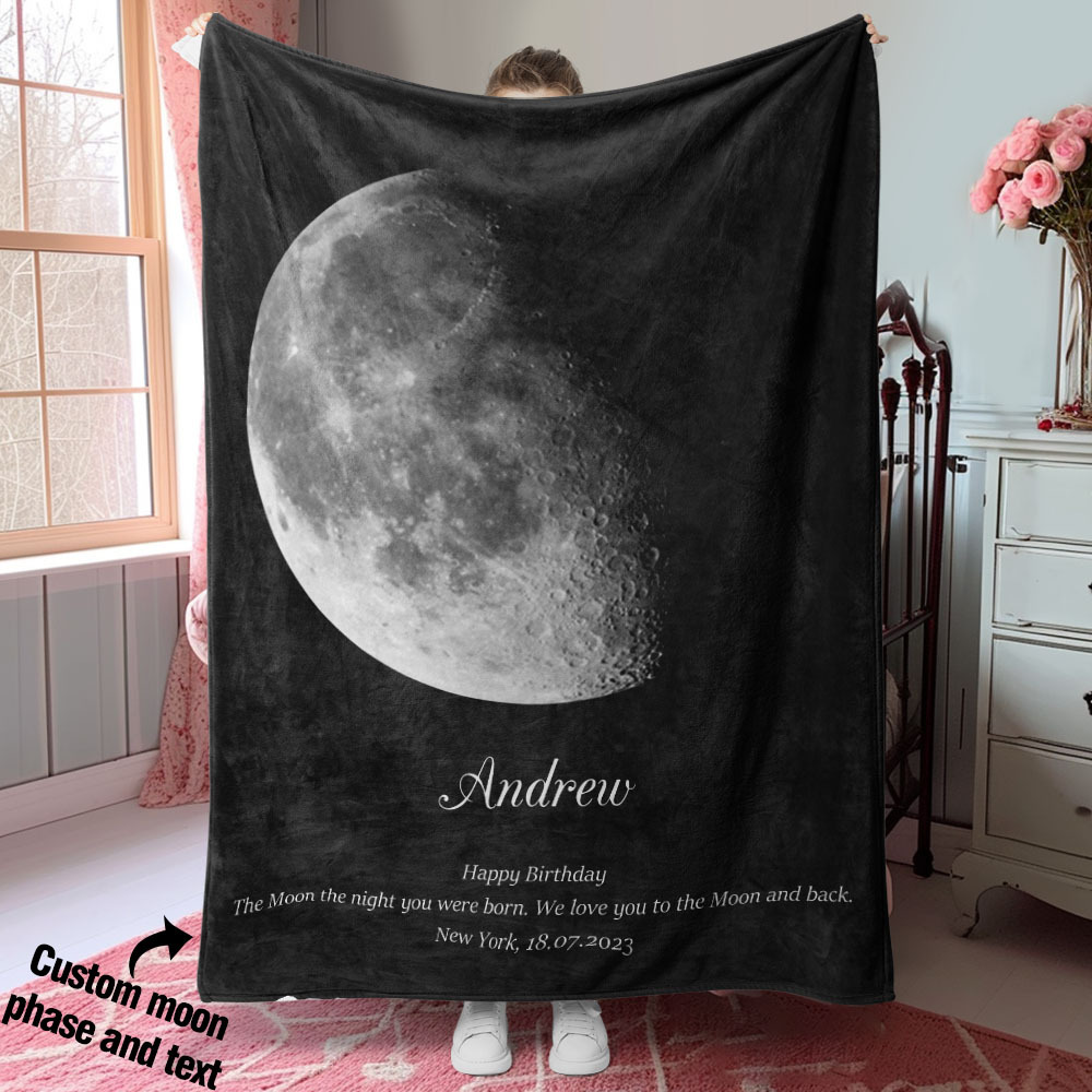Custom Moon Phase Blanket Personalised Names Birthday Gift