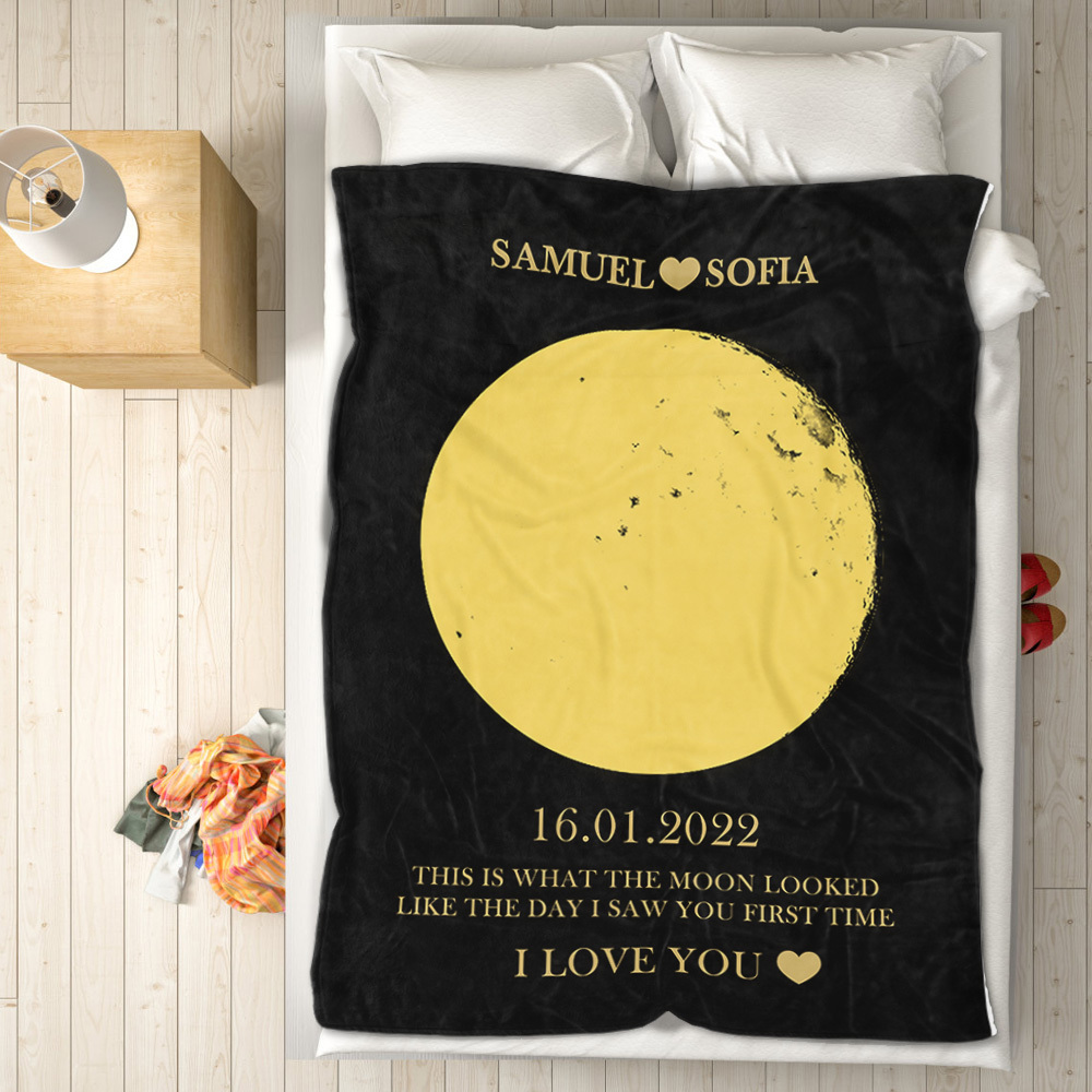 Custom Moon Phase Blanket Personalised Names Gift for Her