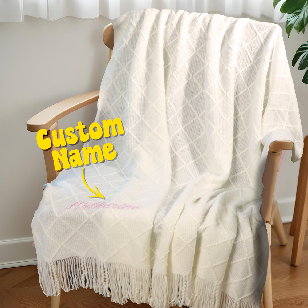 Personalised Tassel Blanket with Embroidered Name Gift for Kids