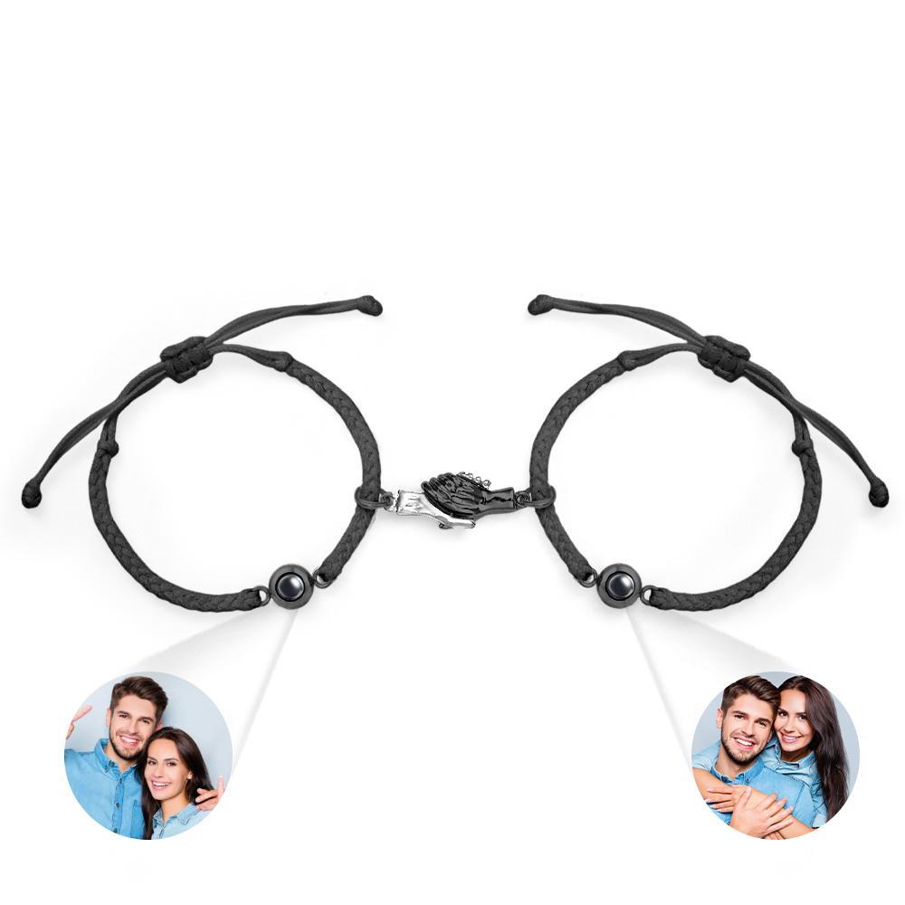 Custom Engraved Bracelet Magnetic Shake Hands Couple Gift - soufeeluk