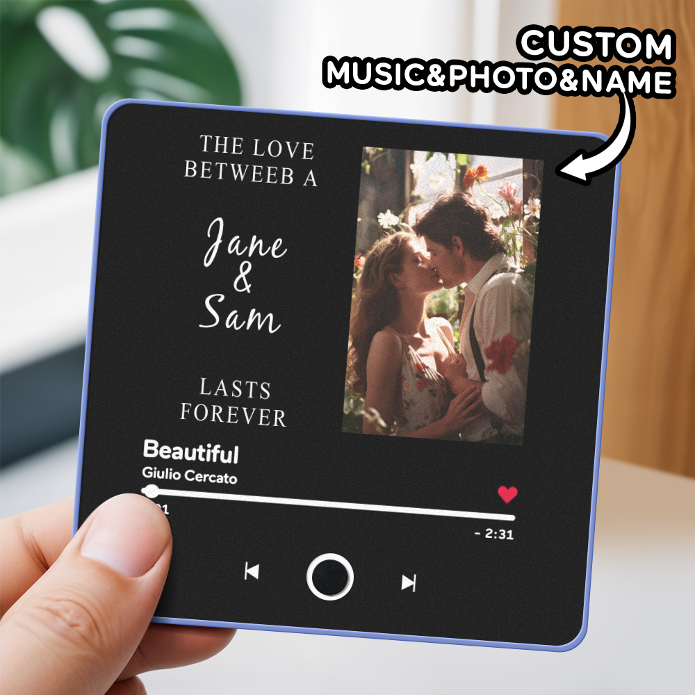 Engraving Text Music Fridge Magnet Personalized Photo Fridge Magnet Can Play Songs Gifts for Her 3.0 Version with Frame - soufeeluk
