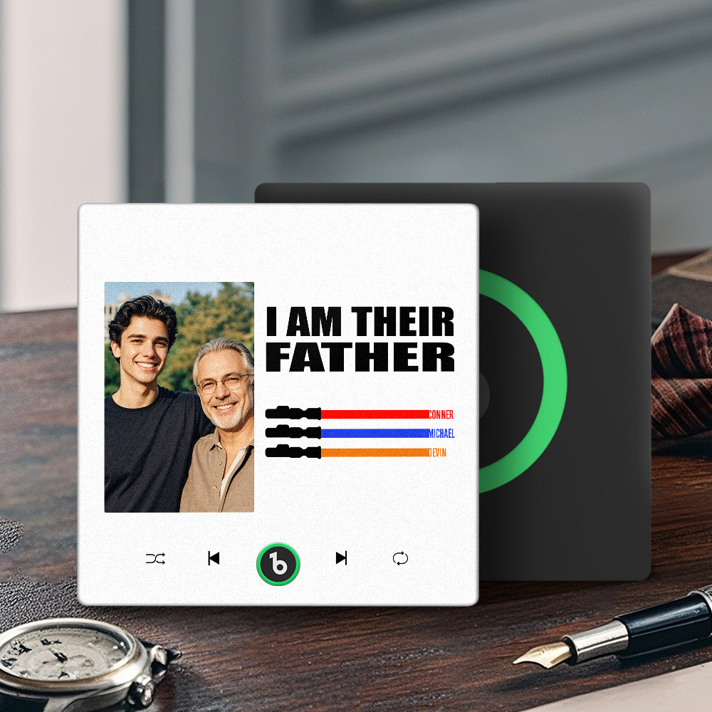 Custom Music Fridge Magnet New 4.0 Upgrade Colorful Frame Light Saber I Am Their Father Personalized Photo Album Fridge Magnet Music Father's Day Gifts - soufeeluk