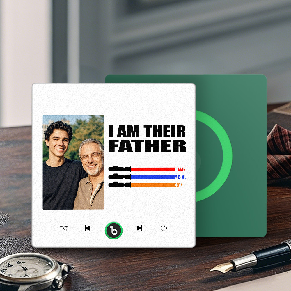 Custom Music Fridge Magnet New 4.0 Upgrade Colorful Frame Light Saber I Am Their Father Personalized Photo Album Fridge Magnet Music Father's Day Gifts - soufeeluk