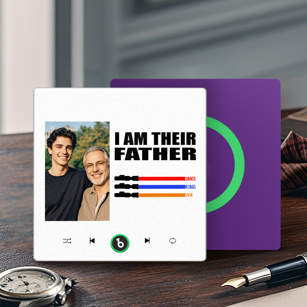 Custom Music Fridge Magnet New 4.0 Upgrade Colorful Frame Light Saber I Am Their Father Personalized Photo Album Fridge Magnet Music Father's Day Gifts - soufeeluk