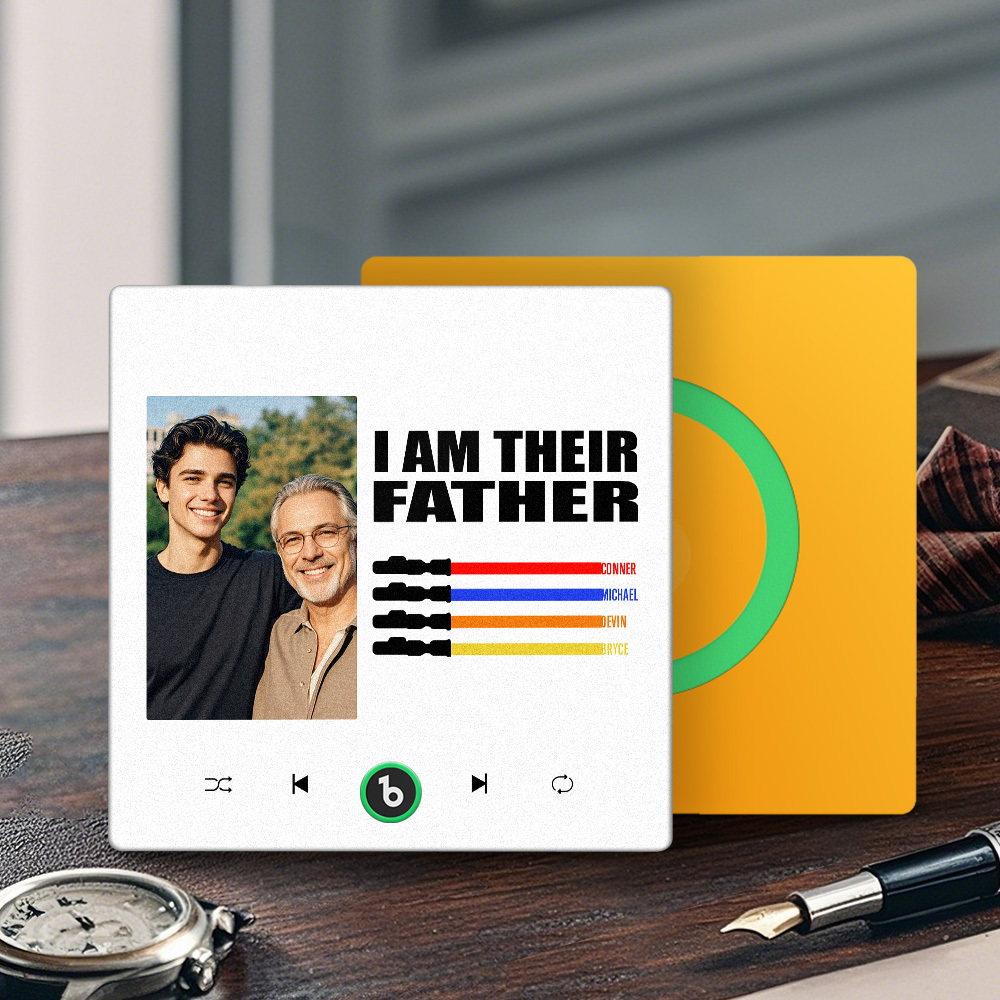 Custom Music Fridge Magnet New 4.0 Upgrade Colorful Frame Light Saber I Am Their Father Personalized Photo Album Fridge Magnet Music Father's Day Gifts - soufeeluk