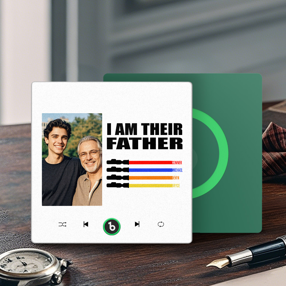 Custom Music Fridge Magnet New 4.0 Upgrade Colorful Frame Light Saber I Am Their Father Personalized Photo Album Fridge Magnet Music Father's Day Gifts - soufeeluk