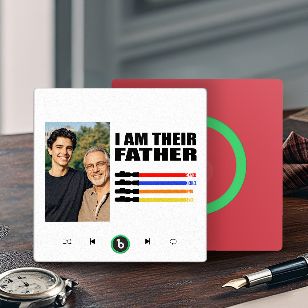Custom Music Fridge Magnet New 4.0 Upgrade Colorful Frame Light Saber I Am Their Father Personalized Photo Album Fridge Magnet Music Father's Day Gifts - soufeeluk