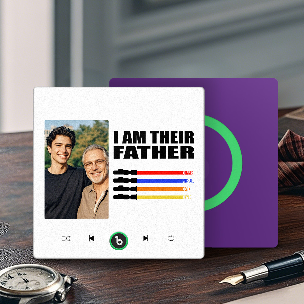 Custom Music Fridge Magnet New 4.0 Upgrade Colorful Frame Light Saber I Am Their Father Personalized Photo Album Fridge Magnet Music Father's Day Gifts - soufeeluk