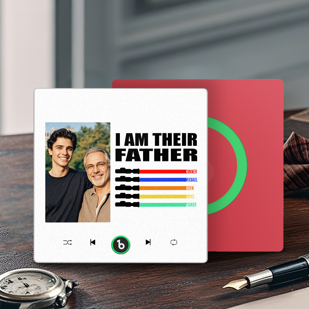 Custom Music Fridge Magnet New 4.0 Upgrade Colorful Frame Light Saber I Am Their Father Personalized Photo Album Fridge Magnet Music Father's Day Gifts - soufeeluk