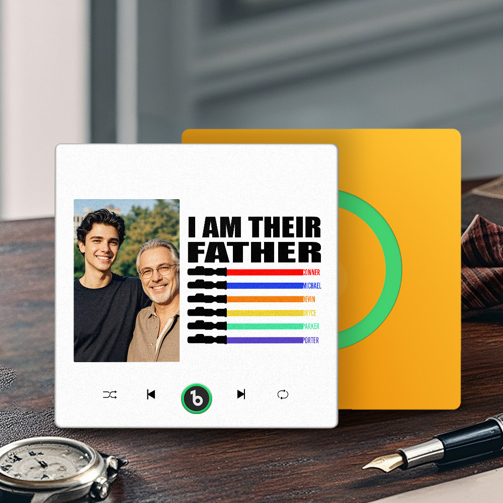 Custom Music Fridge Magnet New 4.0 Upgrade Colorful Frame Light Saber I Am Their Father Personalized Photo Album Fridge Magnet Music Father's Day Gifts - soufeeluk