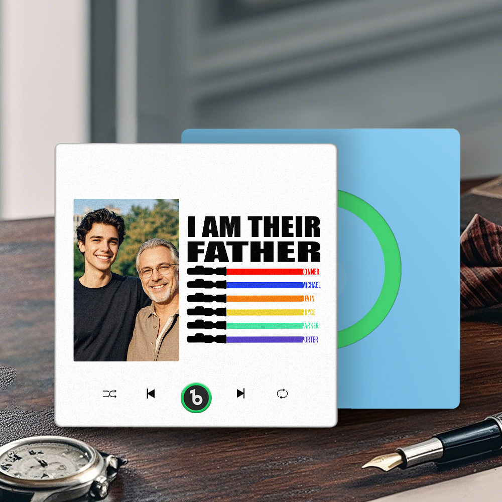 Custom Music Fridge Magnet New 4.0 Upgrade Colorful Frame Light Saber I Am Their Father Personalized Photo Album Fridge Magnet Music Father's Day Gifts - soufeeluk