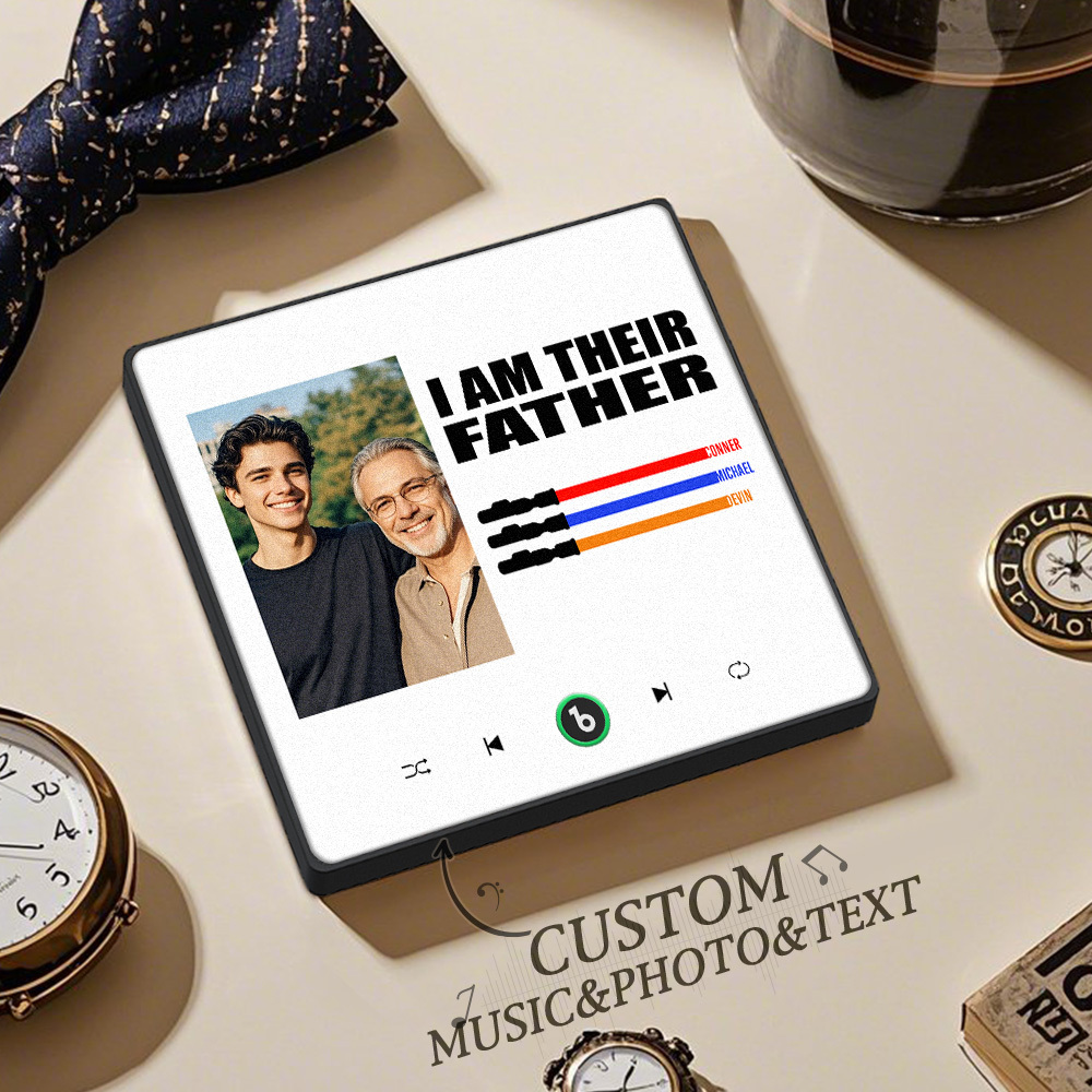 Custom Music Fridge Magnet New 4.0 Upgrade Colorful Frame Light Saber I Am Their Father Personalized Photo Album Fridge Magnet Music Father's Day Gifts - soufeeluk