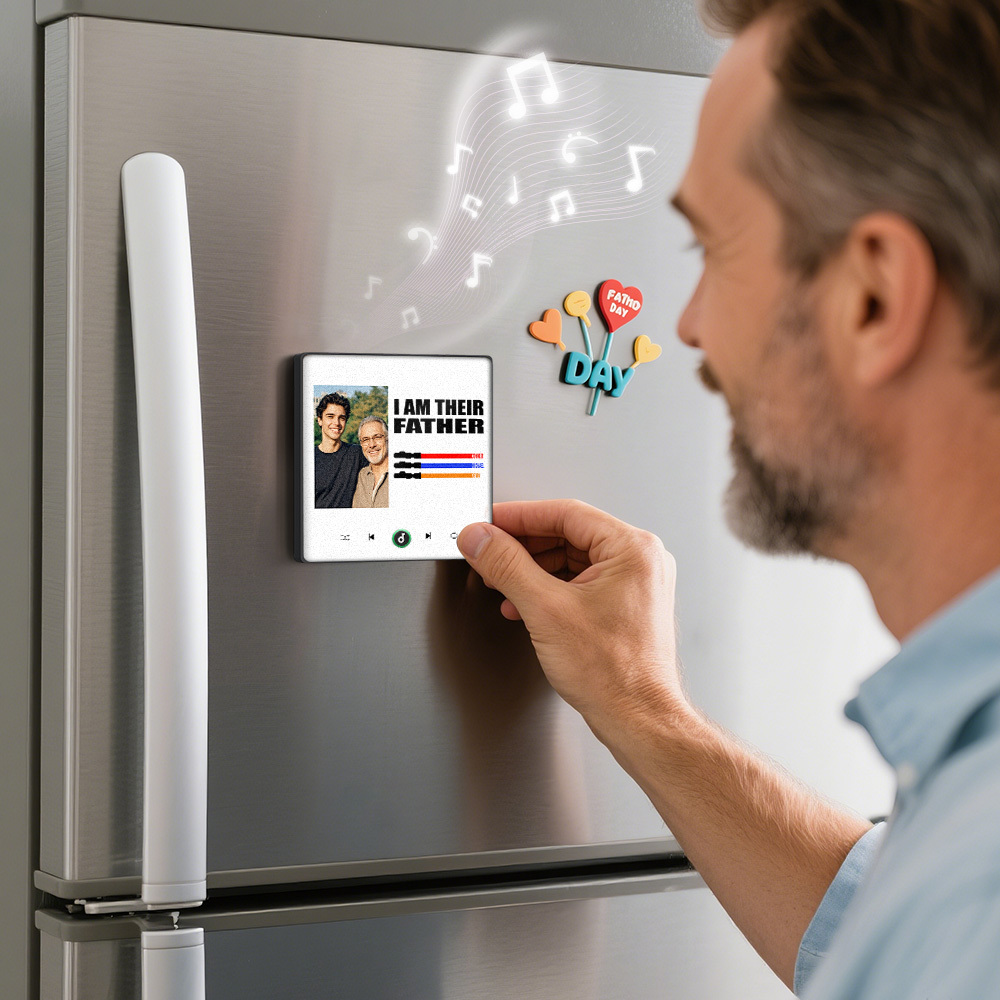 Custom Music Fridge Magnet New 4.0 Upgrade Colorful Frame Light Saber I Am Their Father Personalized Photo Album Fridge Magnet Music Father's Day Gifts - soufeeluk