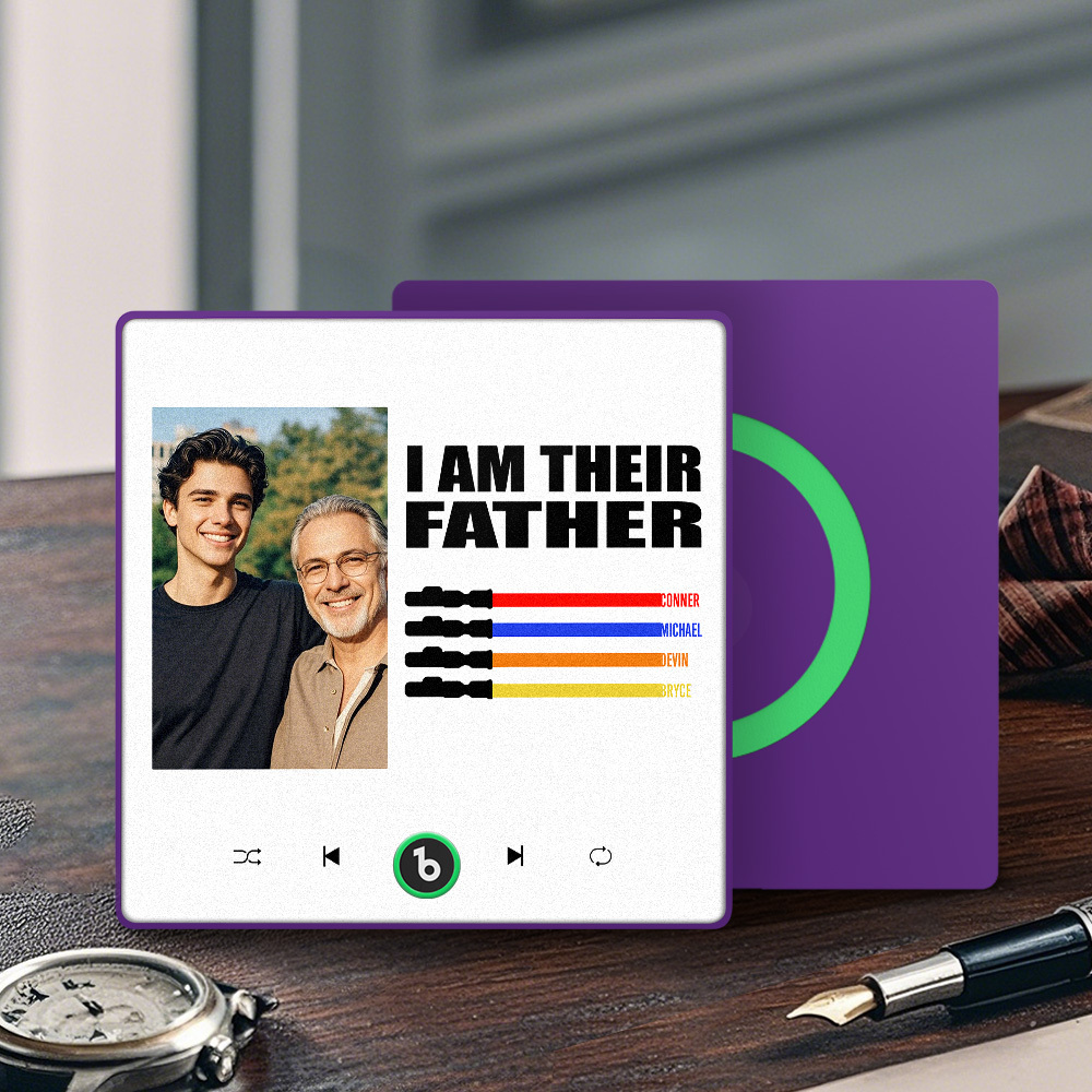 Custom Music Fridge Magnet New 4.0 Upgrade Colorful Frame Light Saber I Am Their Father Personalized Photo Album Fridge Magnet Music Father's Day Gifts - soufeeluk