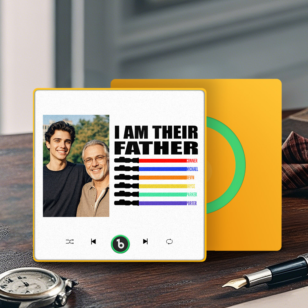 Custom Music Fridge Magnet New 4.0 Upgrade Colorful Frame Light Saber I Am Their Father Personalized Photo Album Fridge Magnet Music Father's Day Gifts - soufeeluk