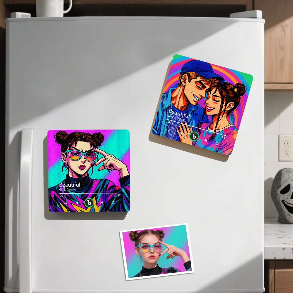 Custom Anime-style Music Fridge Magnet and Photo with Colorful Frame Music Wall Photo Sticker Music Movement That Can Be Played - soufeeluk