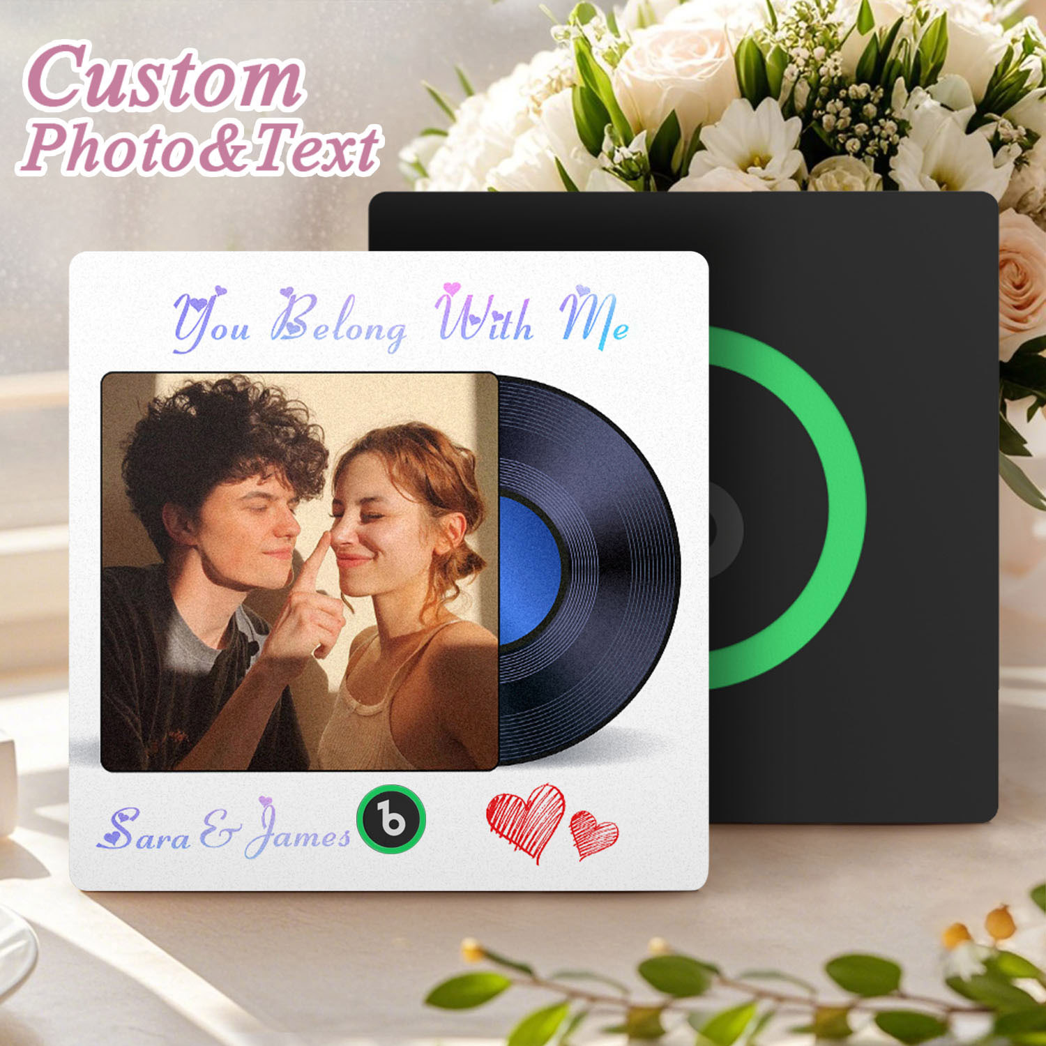 Custom Photo and Text Music Fridge Magnet Frame Music Wall Photo Sticker Music Disc Style Anniversary Gift