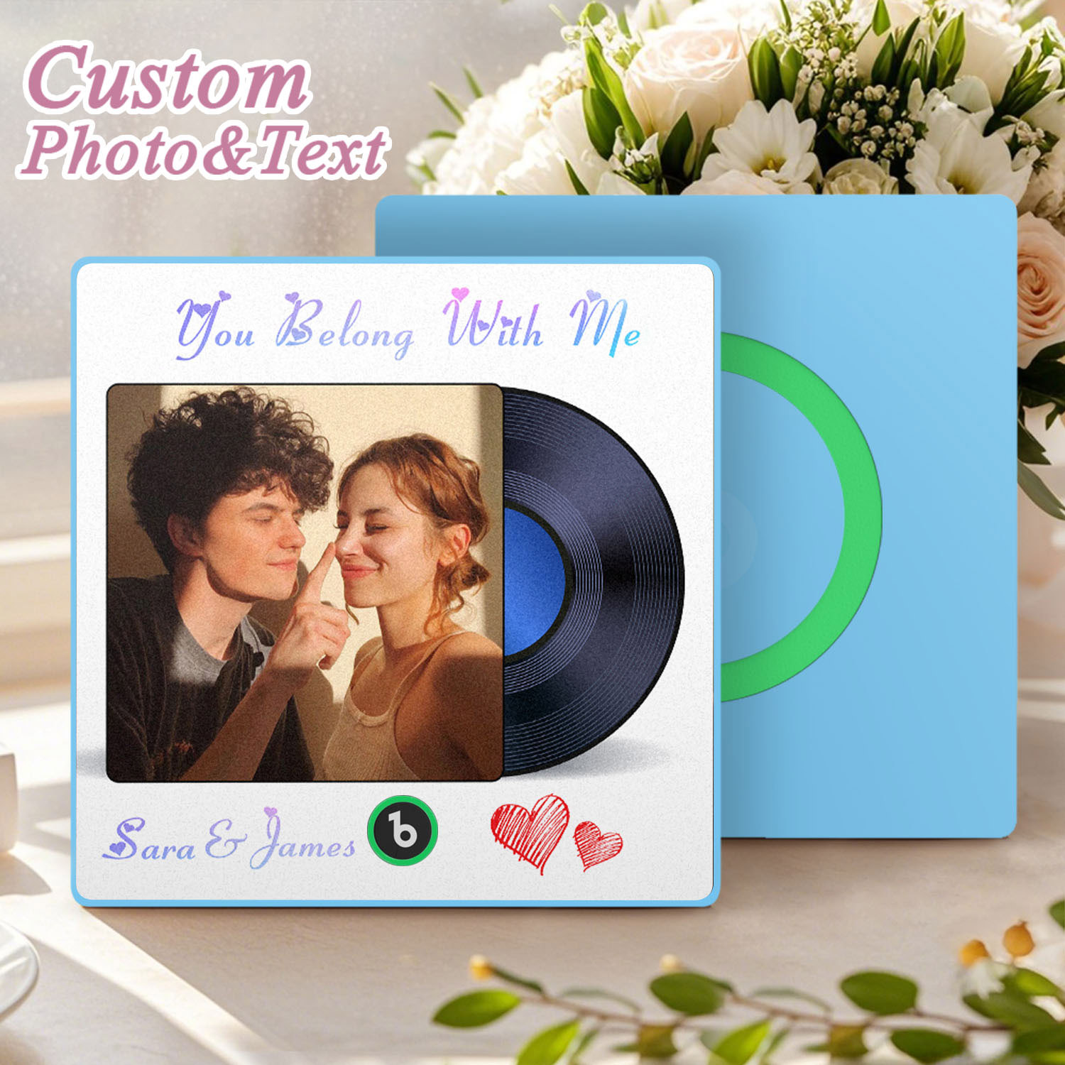 Custom Photo and Text Music Fridge Magnet Frame Music Wall Photo Sticker Music Disc Style Anniversary Gift