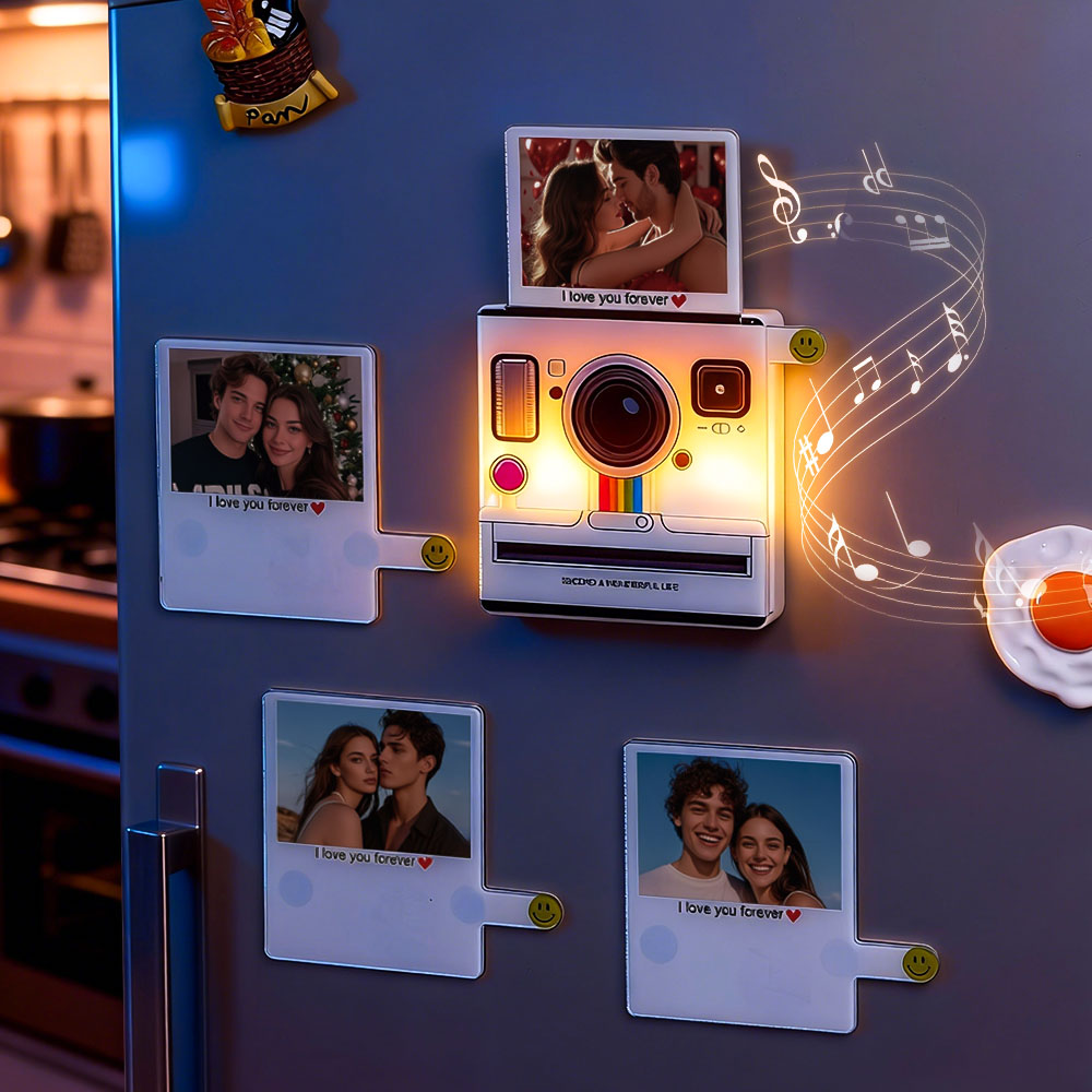 Custom Polaroid Photo Music Fridge Magnet Custom Photo, Light-Up, 1-6 Songs Valentine's Day Gifts - soufeeluk