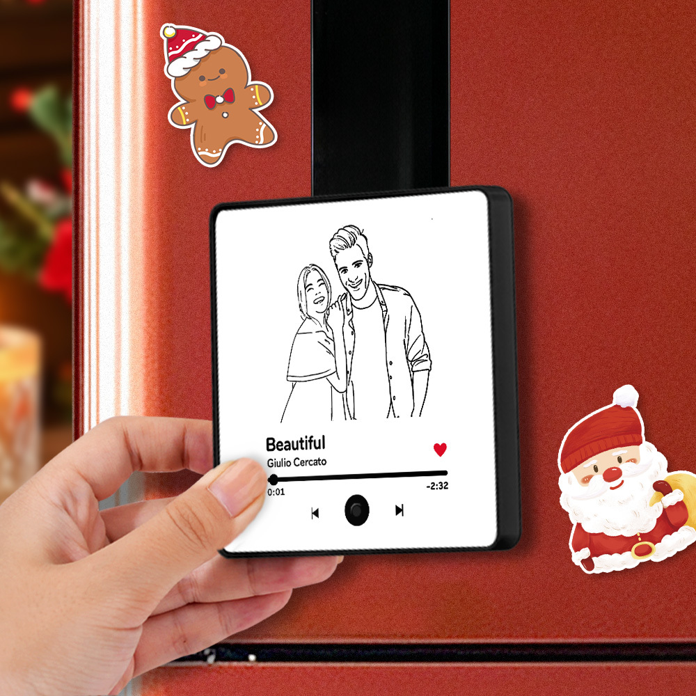 Custom Line Art Music Fridge Magnet Personalised Photo Fridge Magnet Can Play Songs Christmas Gifts
