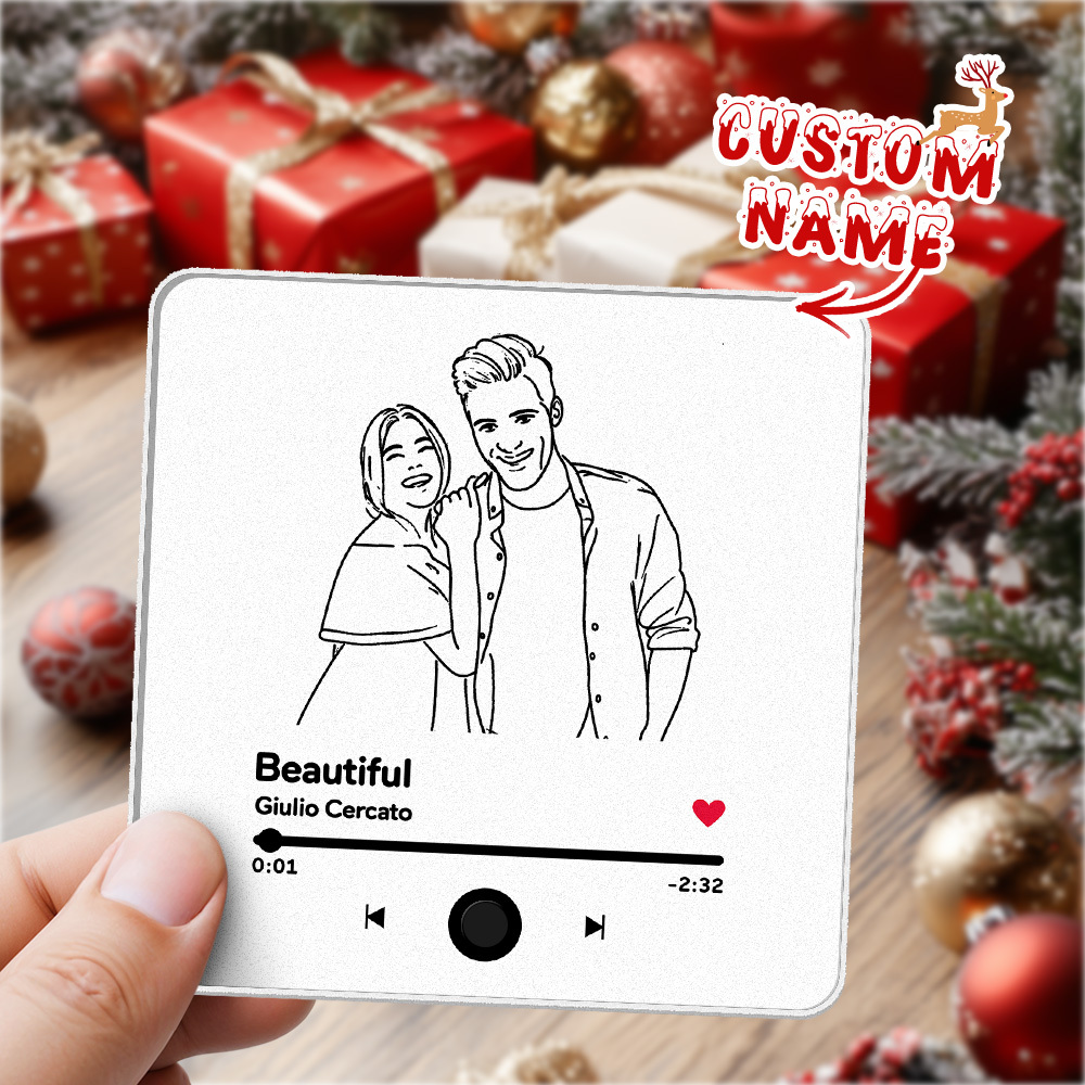Custom Line Art Music Fridge Magnet Personalised Photo Fridge Magnet Can Play Songs Christmas Gifts