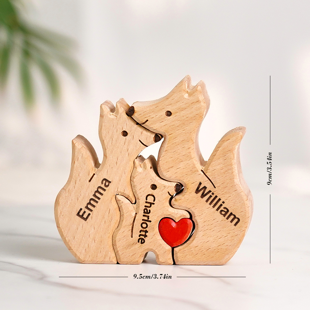 Wooden Fox Family Puzzle Custom Names House Warming Gifts