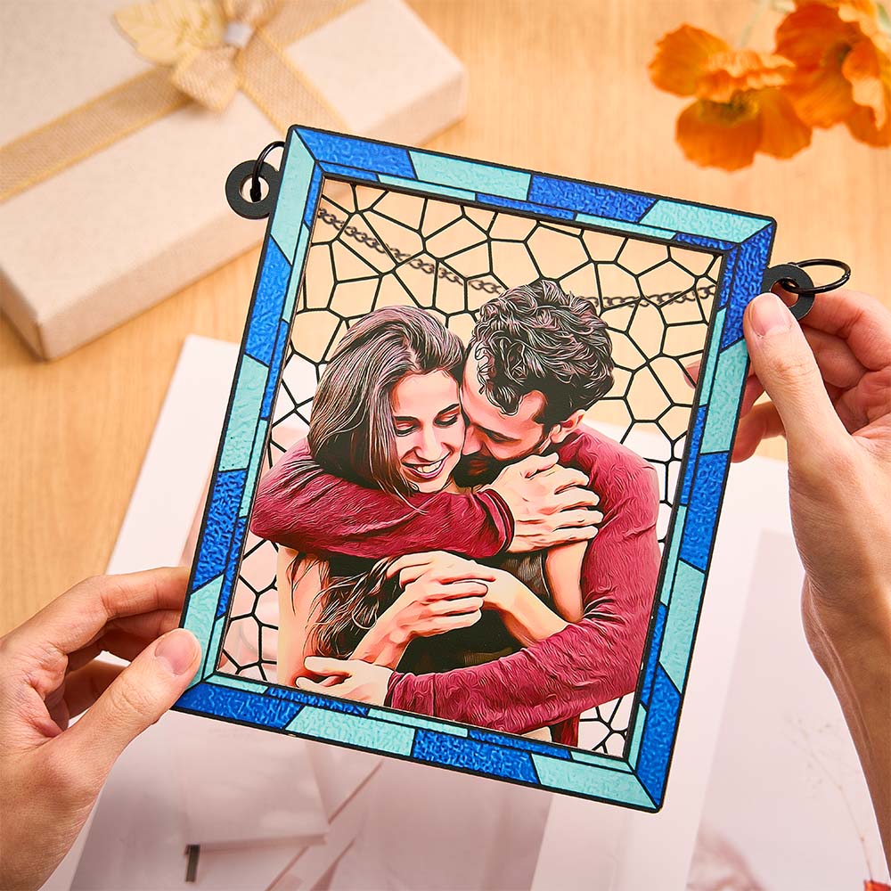 Custom Photo Love You More Every Day Couple Personalized Square Window Hanging Suncatcher Gift For Husband Wife Anniversary - soufeeluk