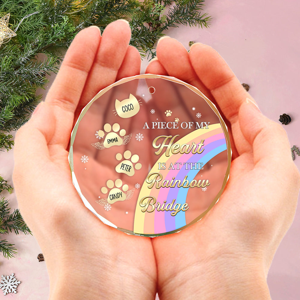 Personalized Memorial Ornament A Piece Of My Heart Is At The Rainbow Bridge Sympathy Gift for Pet Lovers - soufeeluk