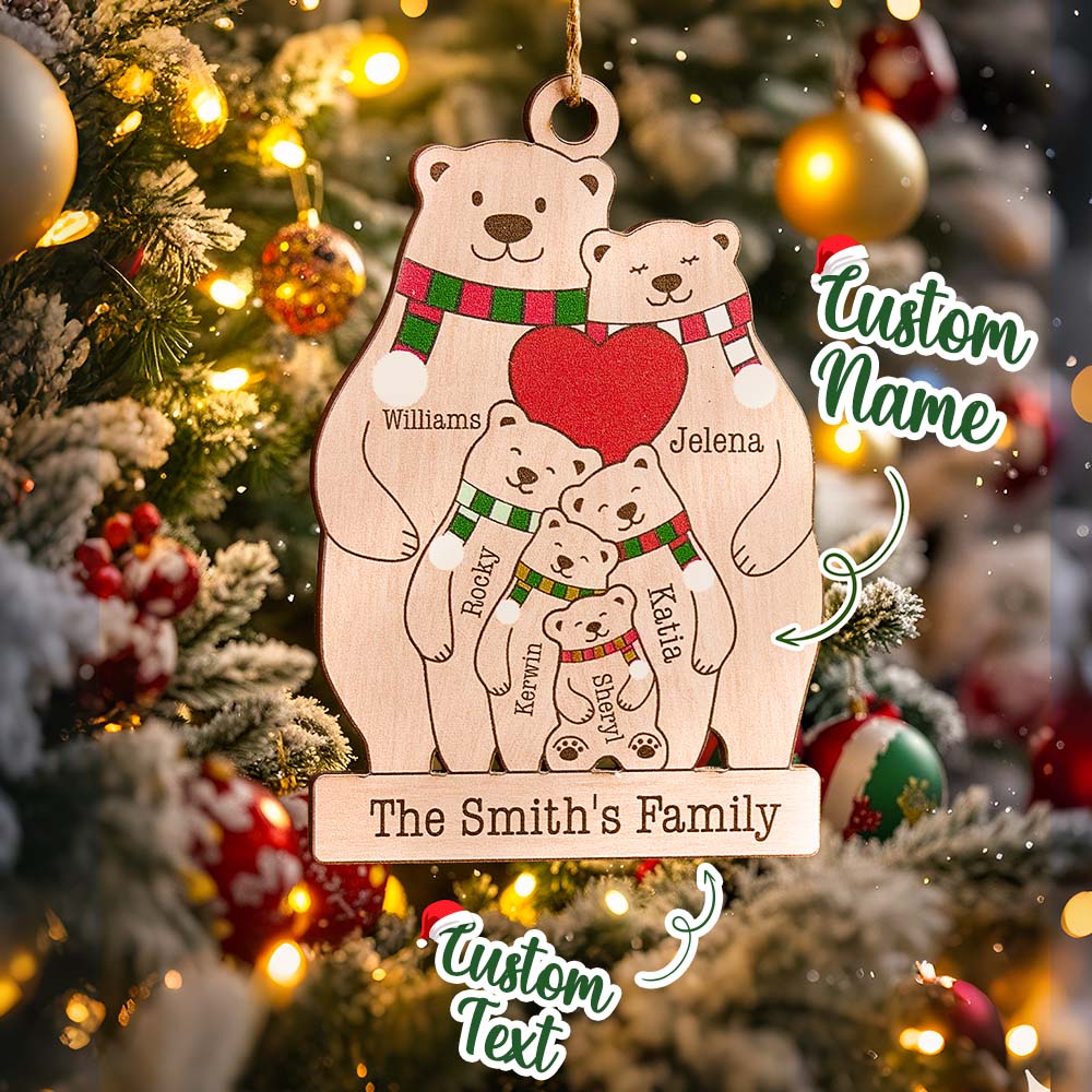 Personalized Family Wooden Bears Ornament Christmas Gift for Family - soufeeluk