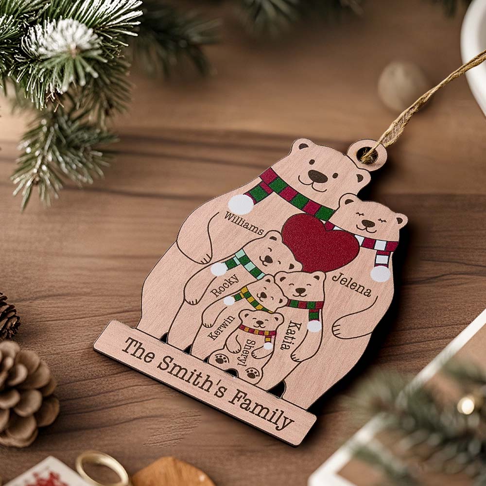 Personalized Family Wooden Bears Ornament Christmas Gift for Family - soufeeluk