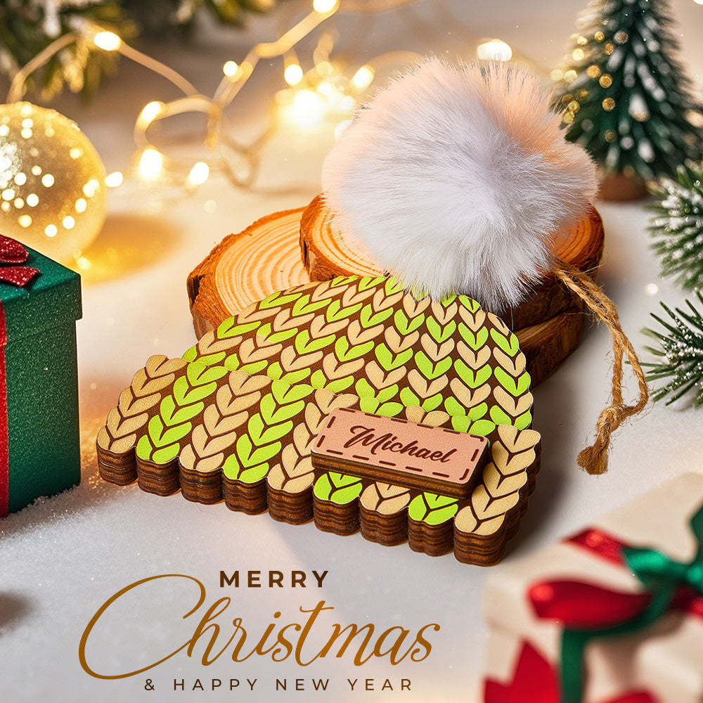 Personalized Name Winter Beanie Hat Christmas Ornament Custom Christmas Winter Mitten Stocking Sweater Ornament - soufeeluk