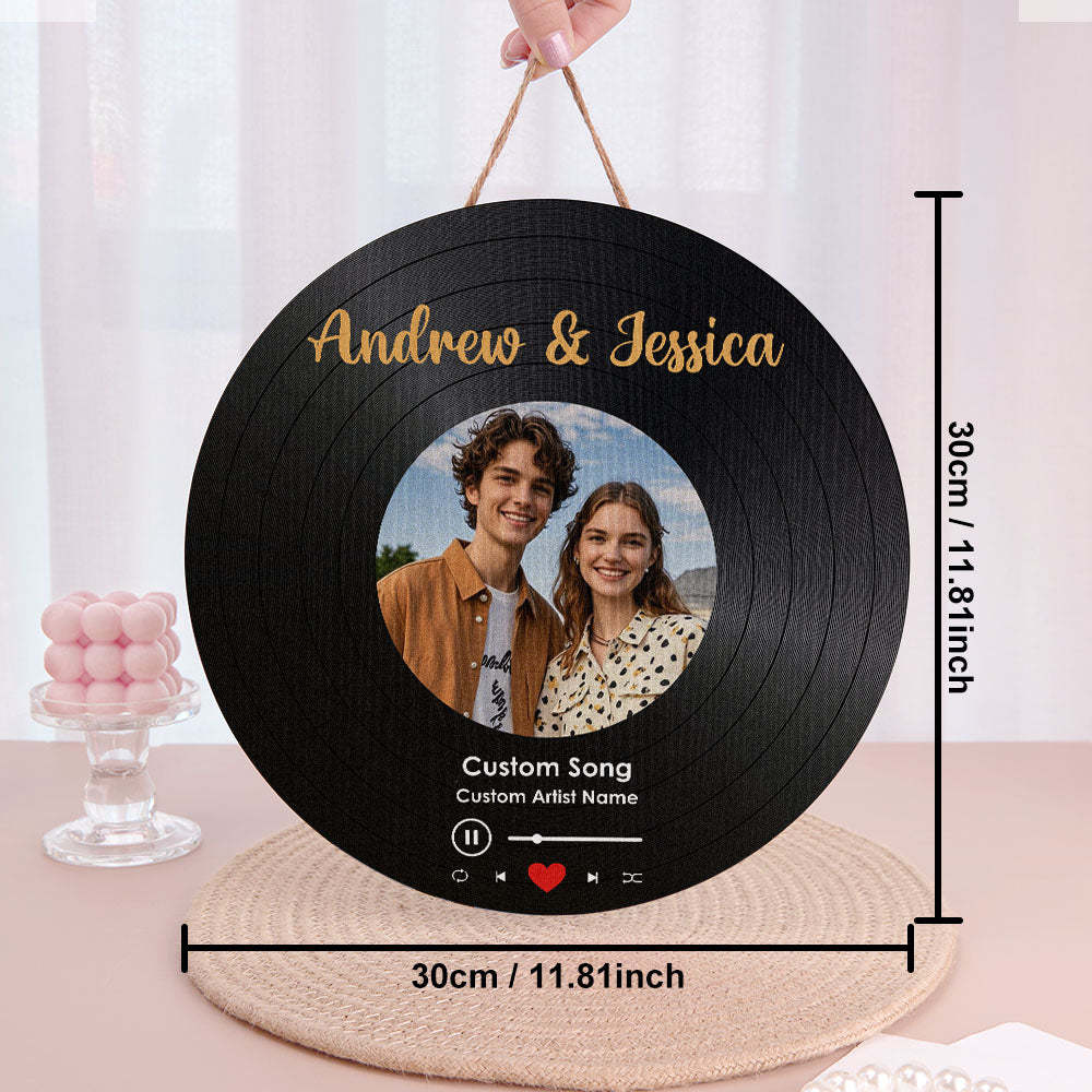 Personalized Music Vinyl Record Photo Round Wood Sign Gift for Lover - soufeeluk