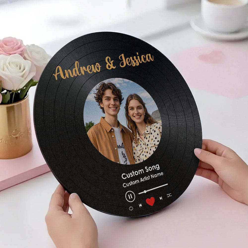 Personalized Music Vinyl Record Photo Round Wood Sign Gift for Lover - soufeeluk