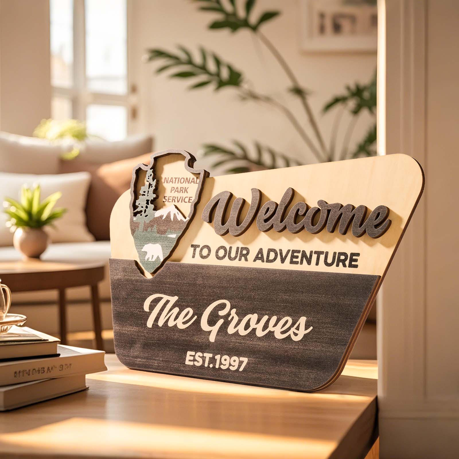 National Park Service Welcome Sign Nps Inspired Family Name Sign Custom Layered Laser Cut and Engraved