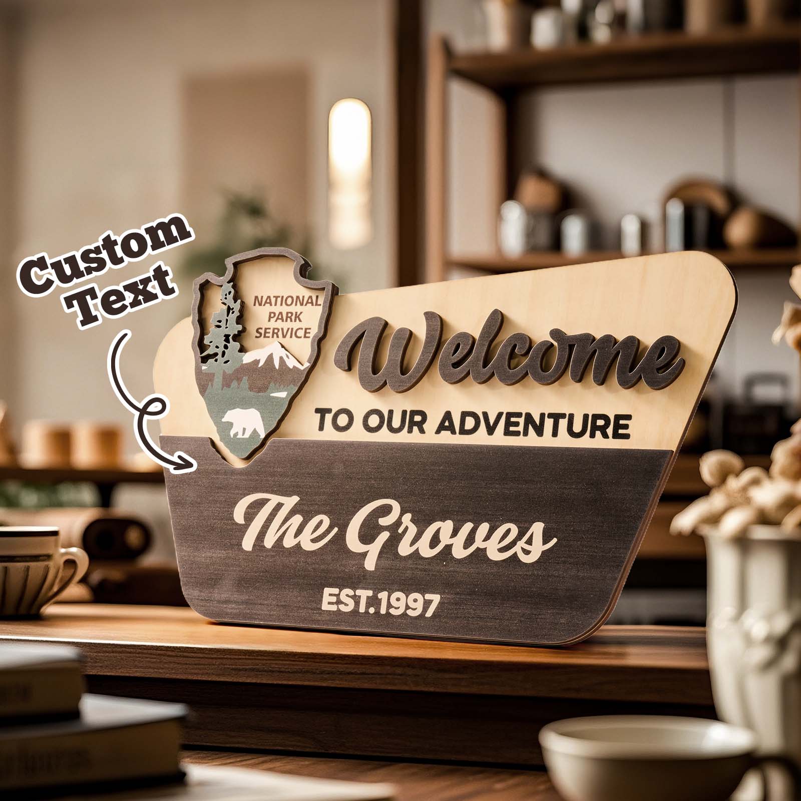 National Park Service Welcome Sign Nps Inspired Family Name Sign Custom Layered Laser Cut and Engraved