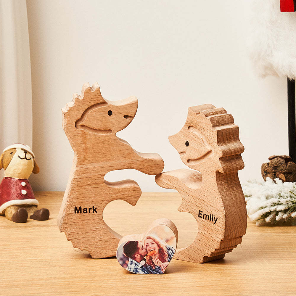 Custom Name Love Wooden Hedgehogs Puzzle for Couple Home Decor Christmas Gifts - soufeeluk